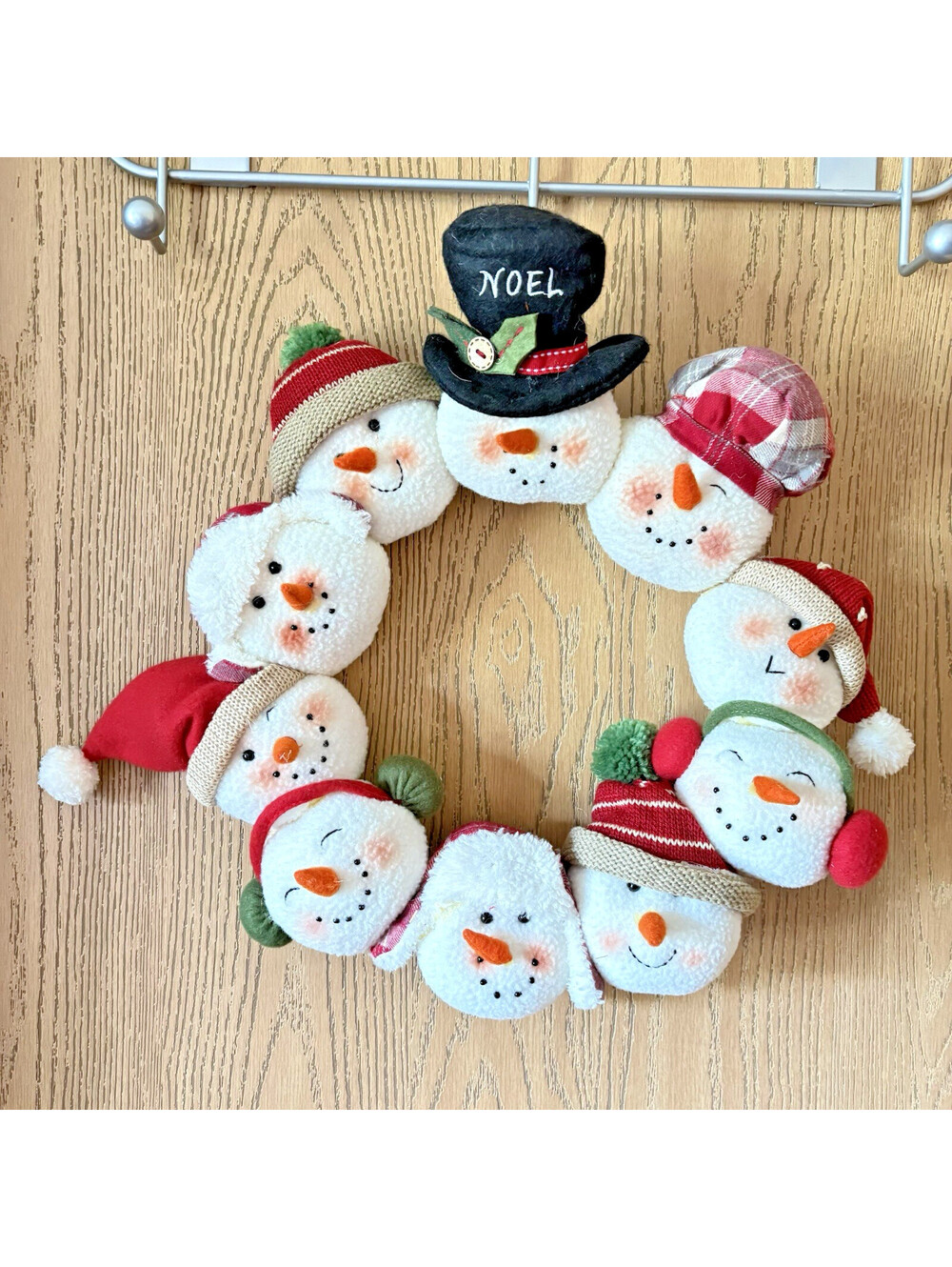 Plush Snowman Faces Carrot Nose Hat Scarves Winter Door Wall Decor 16x14" Wreath